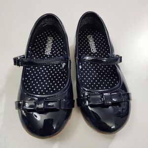 Girls Gymboree Shiny Elegant Navy Blue Bow Flats Mary Jane Baby Shoes Size 8